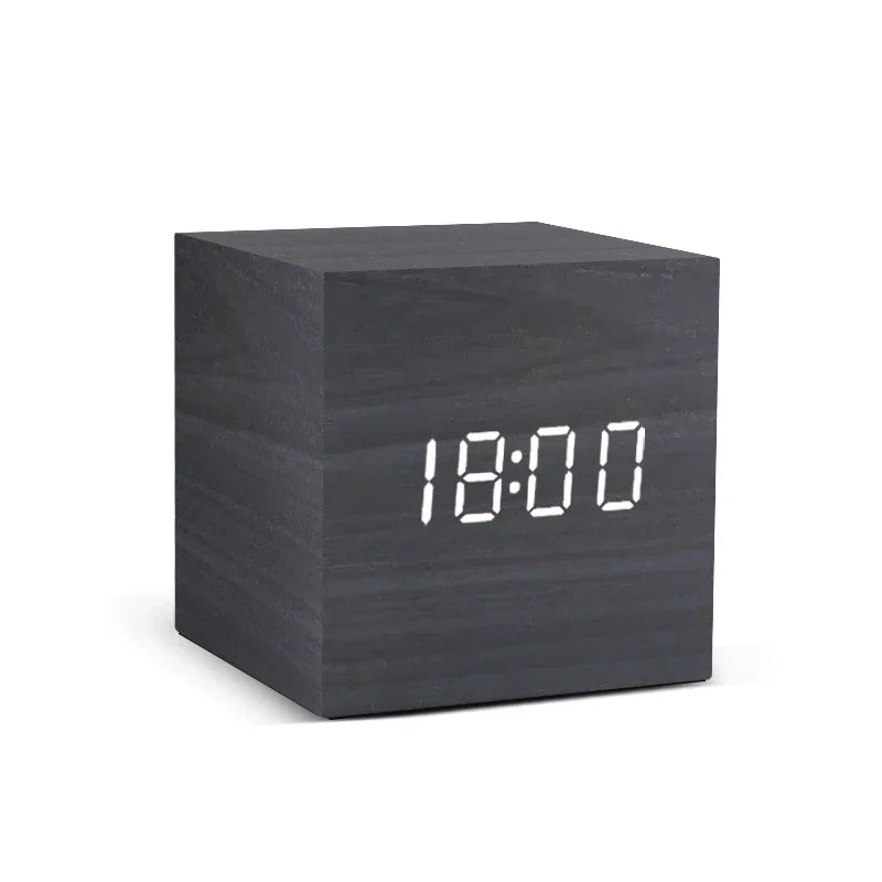 Cantarini TimberTime™ LED Wooden Alarm Clock (Sound Control + Temperature Display, USB / Battery Powered)
