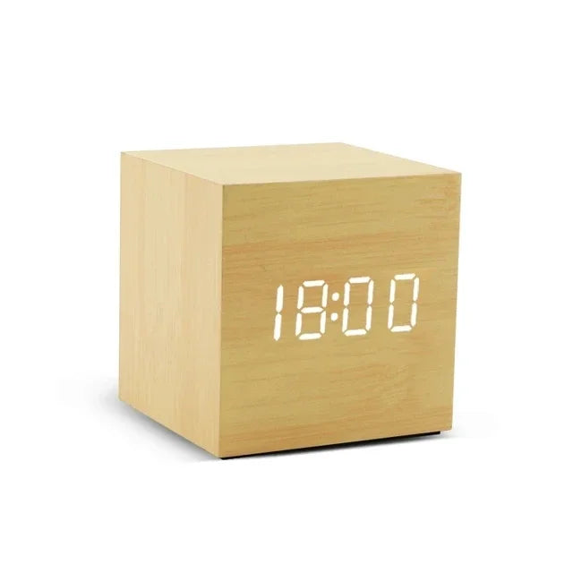 Cantarini TimberTime™ LED Wooden Alarm Clock (Sound Control + Temperature Display, USB / Battery Powered)
