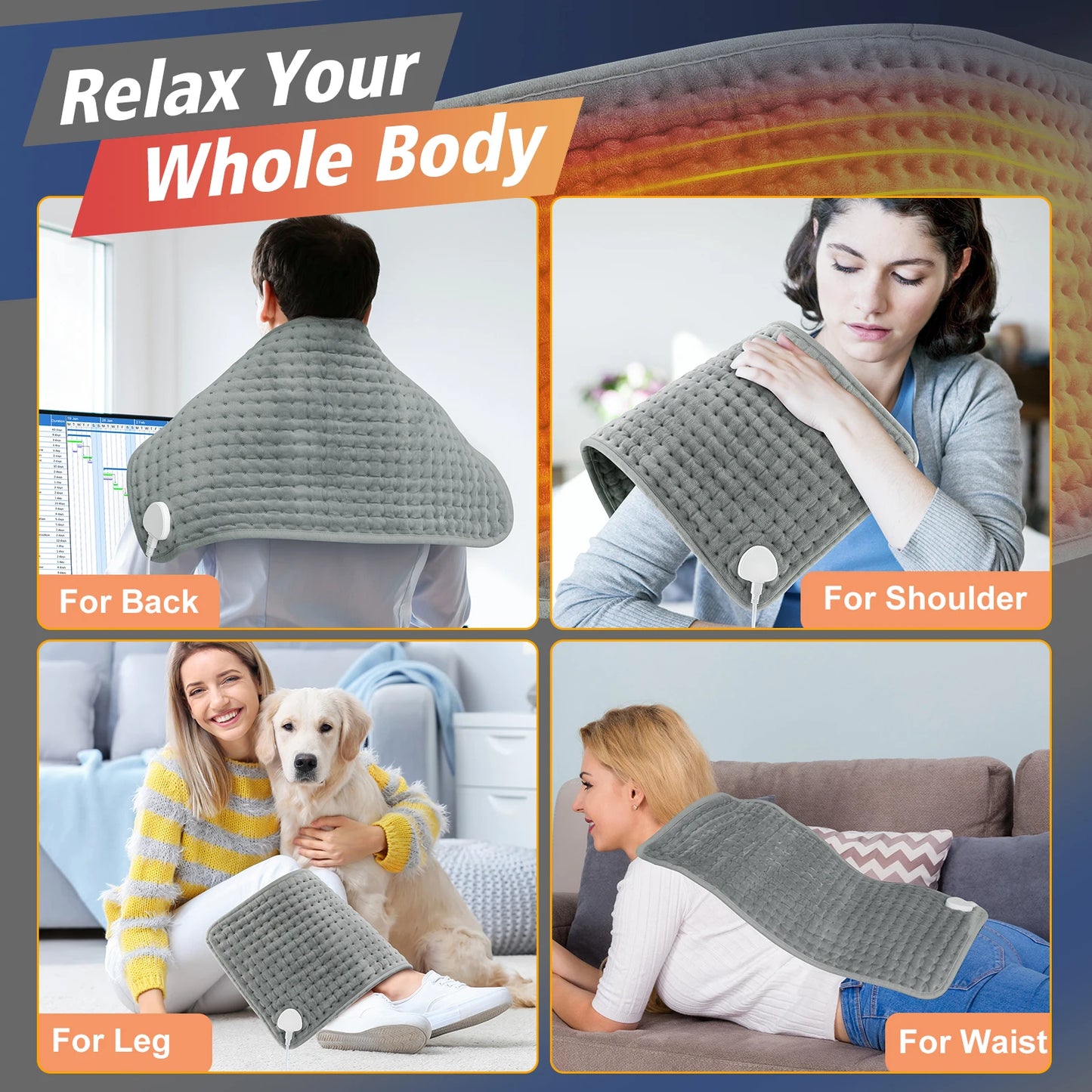 Cantarini ThermaRelief™ Electric Heating Pad (Auto-Off, Washable, EU/US/UK Plug)