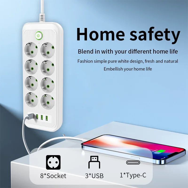 Cantarini PowerHub™ Multi-Socket Strip (8 AC + 3 USB + 1 Type-C, 2 m)