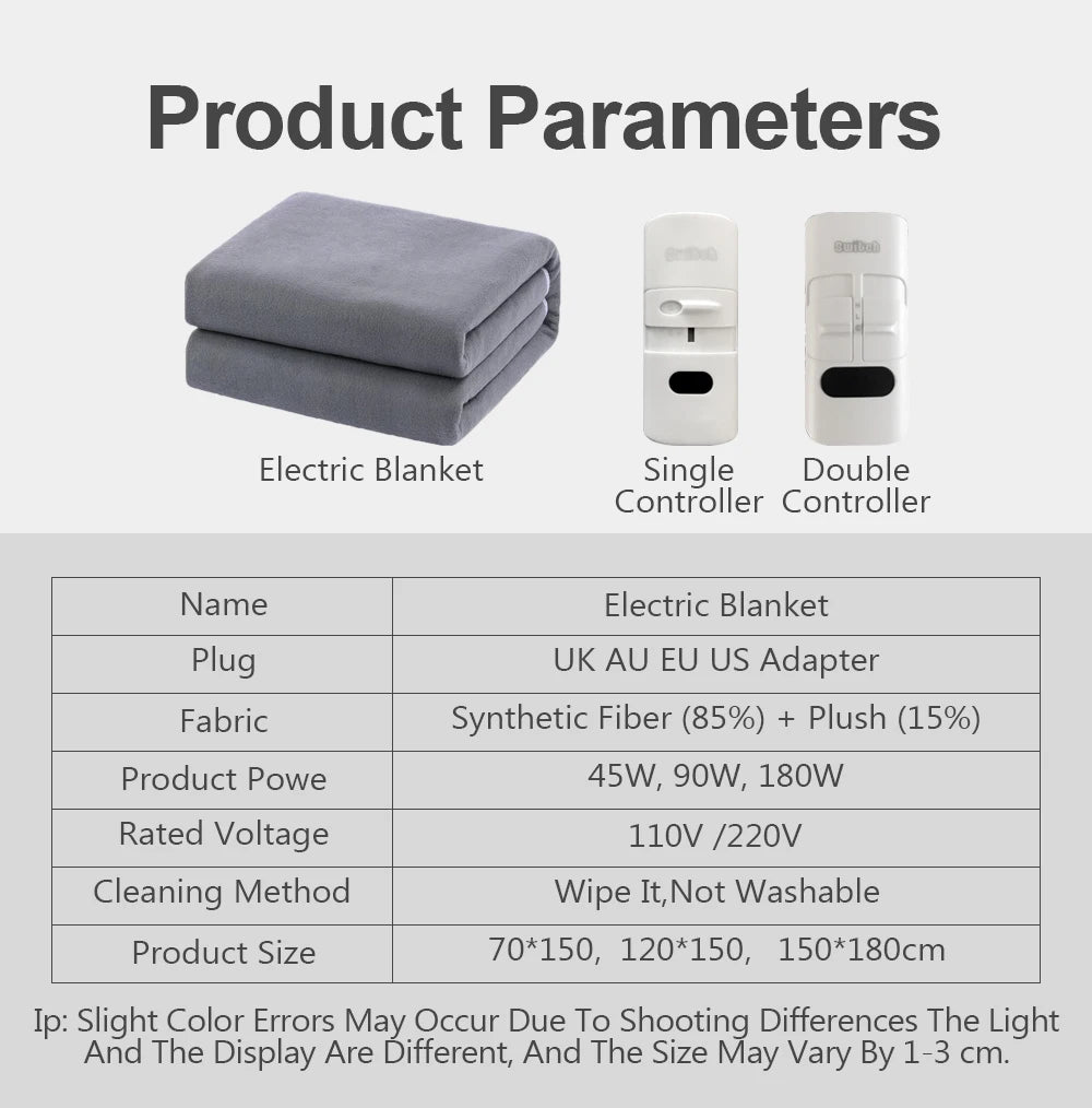 Cantarini HeatLuxe™ Electric Blanket (Smart Control, Auto-Off, Washable, EU/US Plug)